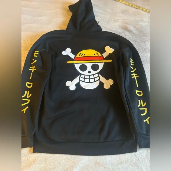 Anime Graphic “One Piece” Black Hoodie with  Yellow Text - Picture 2 of 6